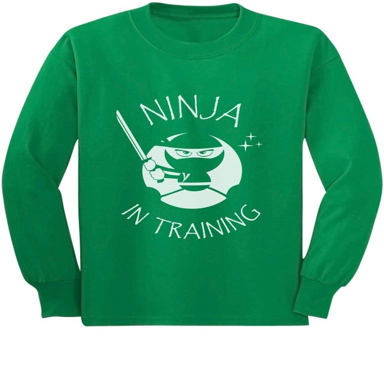 Tstars Long Sleeve Martial Arts Gift for Kids - Ninja in Training Shirt for Toddler Boys and Girls Large Green