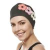 Latex Swim Cap - Women Stylish Swimming Cap Great for Ladies, Perfect to Keep Hair Dry - Suitable for Long Hair - Bubble Crepe with Black and Pink and White Flowers view 1