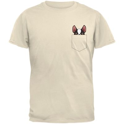 Animal World Boston Terrier Faux Pocket Pet Natural Adult T-Shirt - 2X-Large