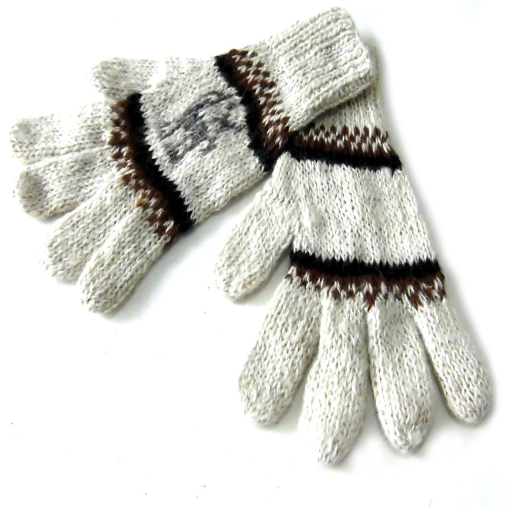 Alpakaandmore Womens Hand-knitted Gloves Alpaca Wool White (large)