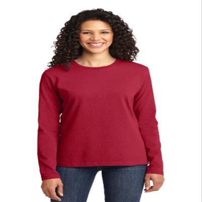 Port & Company Ladies Long Sleeve 100% Cotton T-Shirt, Red, Large