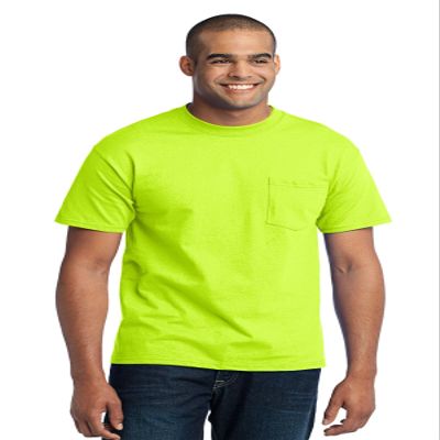 PORT AND COMPANY 50/50 Cotton/Poly Tshirt with Pocket (PC55P) Safety Green, 2XL