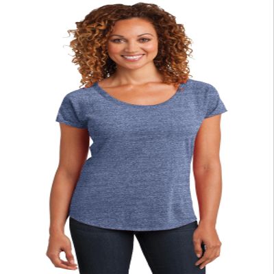District Made Ladies Tri-Blend Scoop Tee, XS, Navy Heather