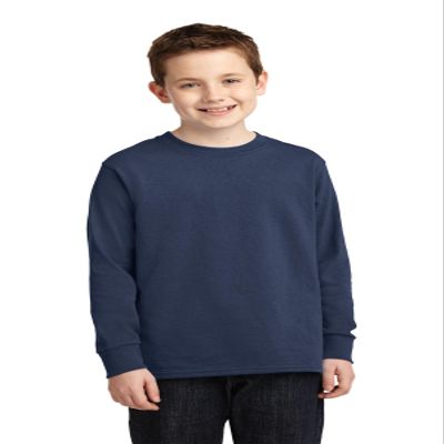 Port & Company Youth Long Sleeve 100% Cotton T-Shirt, Navy, Medium