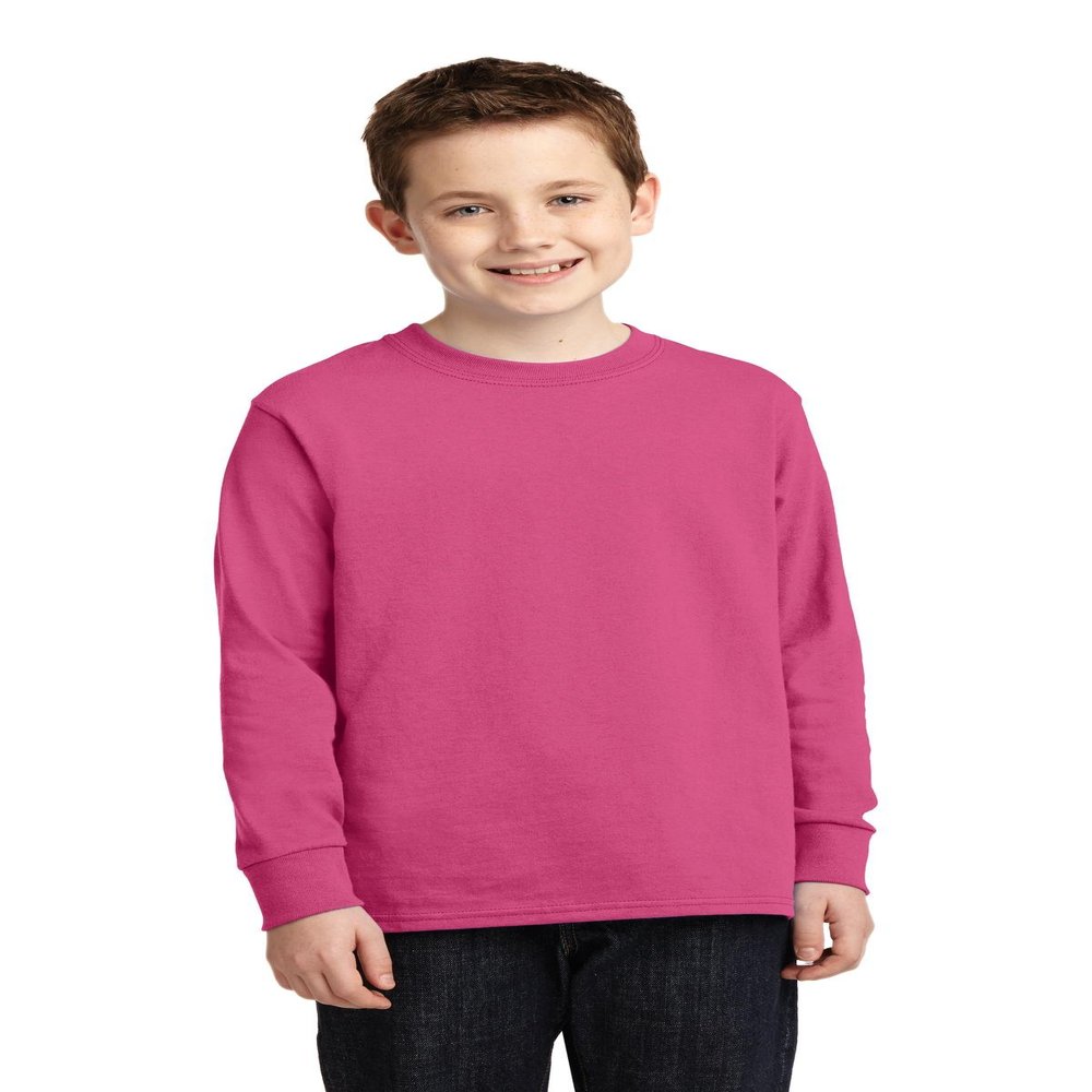 Port & Company Youth Long Sleeve 100% Cotton T-Shirt, Sangria, X-Small