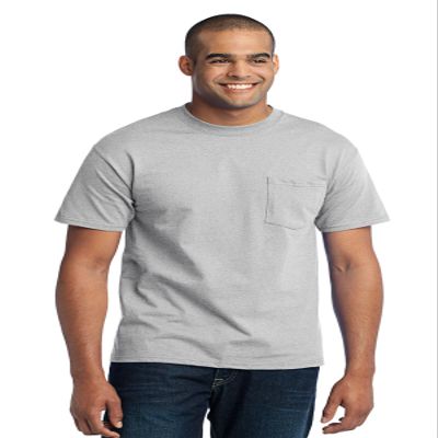 Port & Company Mens 50/50 Cotton/Poly T-Shirt with Pocket, Large, Ash