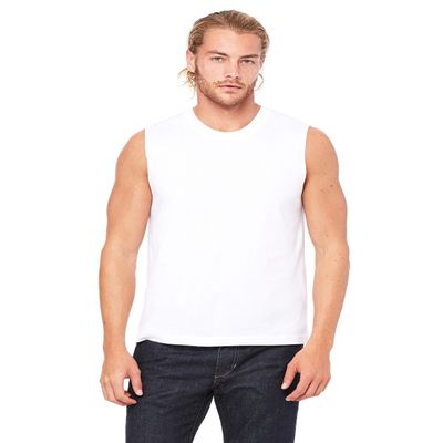 Bella Canvas Men's Crew Jersey Muscle Tank, White, XX-Large