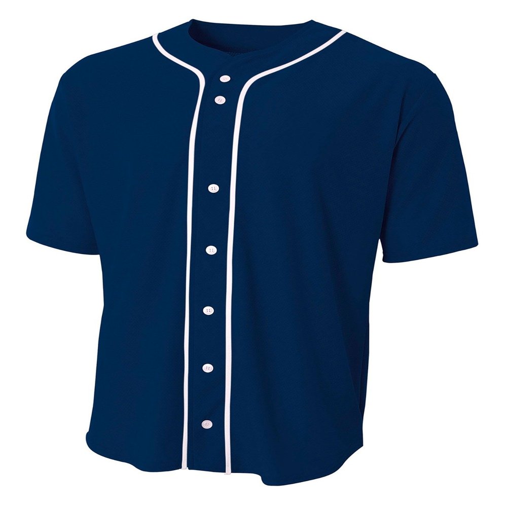 A4 Drop Ship Adult Full Button Stretch Mesh Baseball Top, 2XL, Navy