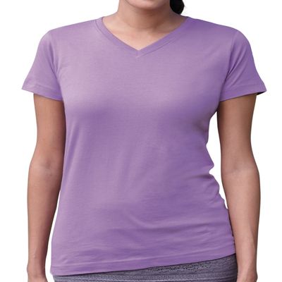 LAT Ladies' Fine Jersey V-Neck Longer Length T-Shirt, Large, LAVENDER