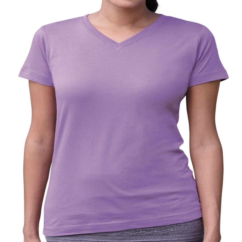 LAT Ladies' Fine Jersey V-Neck Longer Length T-Shirt, Large, LAVENDER