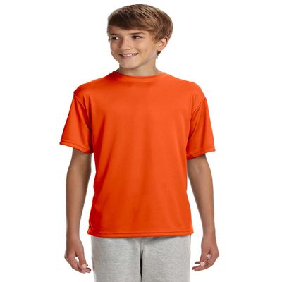 A4 Youth Short-Sleeve Cooling Performance Crew, Small, Athletic Orange