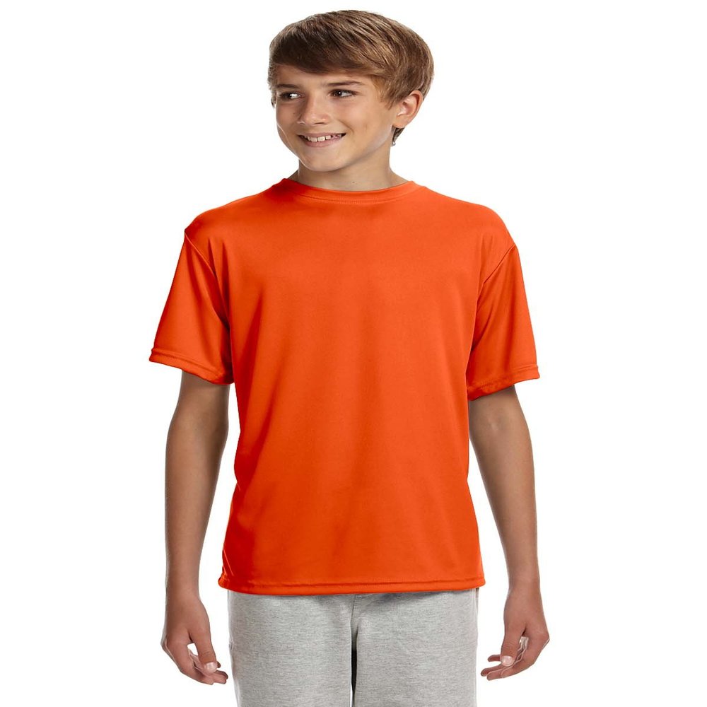 A4 Youth Short-Sleeve Cooling Performance Crew, Small, Athletic Orange