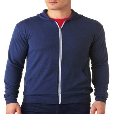 Bella + Canvas Unisex Triblend Full-Zip Lightweight Hoodie XS NAVY TRIBLEND