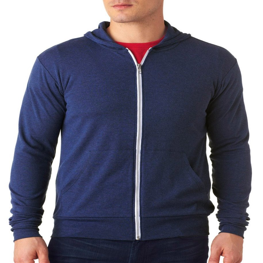 Bella + Canvas Unisex Triblend Full-Zip Lightweight Hoodie XS NAVY TRIBLEND