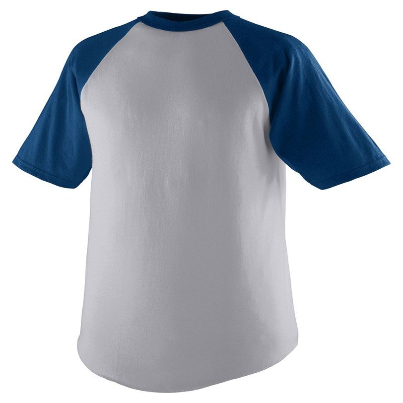 Augusta Sportswear Youth Short-Sleeve Baseball Jersey, Large, Athletic Heather/Navy
