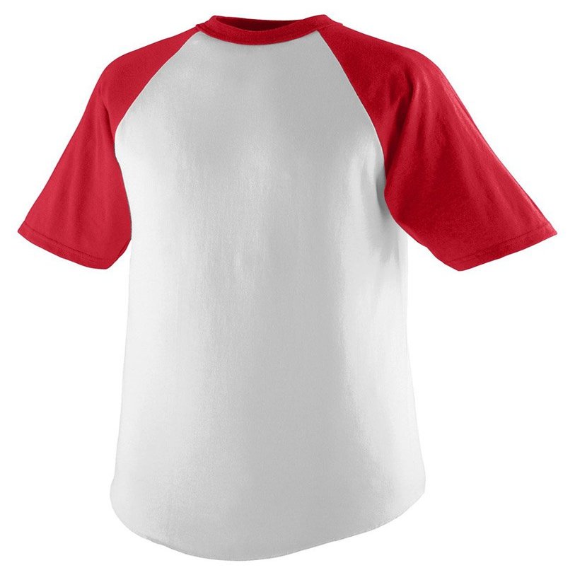 Augusta Sportswear Youth Short-Sleeve Baseball Jersey, Medium, White/RED