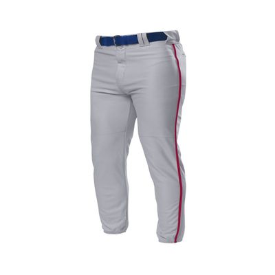 A4 Drop Ship Adult Pro Style Elastic Bottom Baseball Pant, Small, Grey/Cardinal