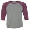 Bella + Canvas Unisex 3/4-Sleeve Baseball T-Shirt, Large, GRY/MAROON TRBLN view 1