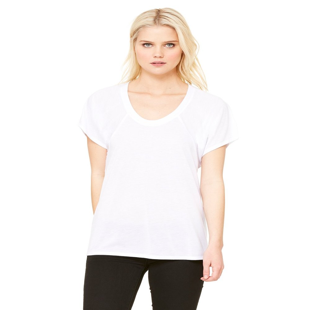 Bella + Canvas Ladies' Flowy Raglan T-Shirt, Medium, WHITE