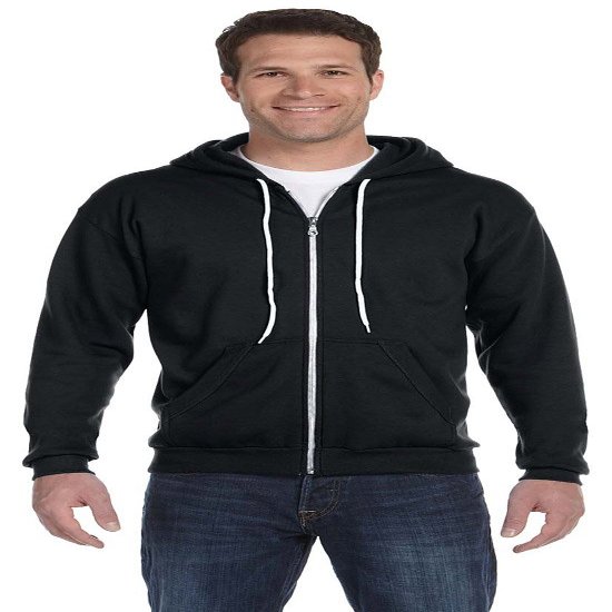 Anvil Full-Zip Hooded Fleece, Medium, BLACK