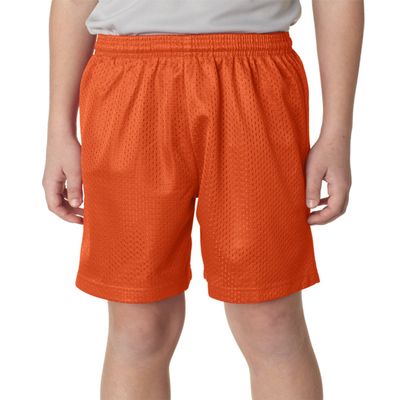A4 Youth Six Inch Inseam Mesh Short, Large, ATHLETIC ORANGE