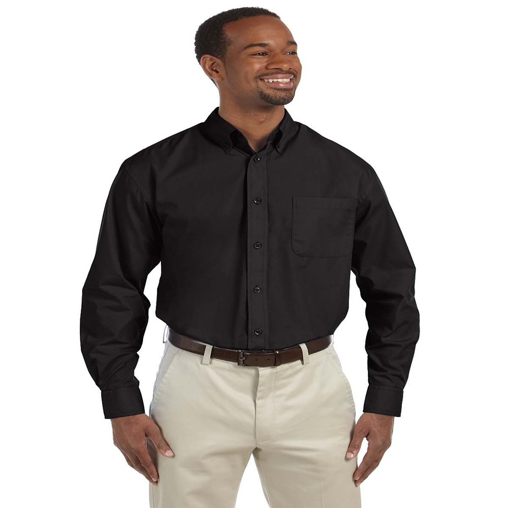 Harriton Men's 3.1 oz. Essential Poplin, Medium, BLACK