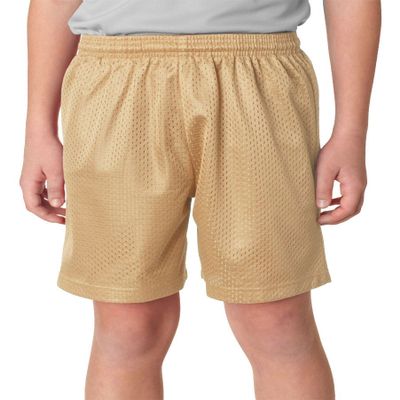 A4 Youth Six Inch Inseam Mesh Short, Medium, VEGAS GOLD
