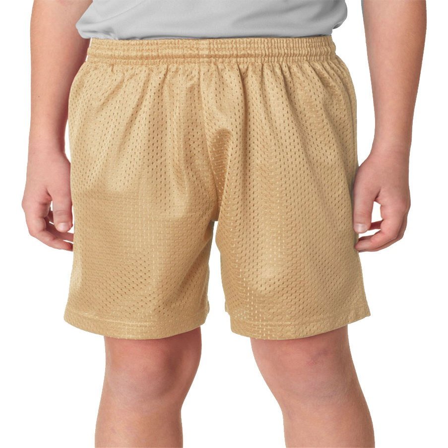A4 Youth Six Inch Inseam Mesh Short, Medium, VEGAS GOLD
