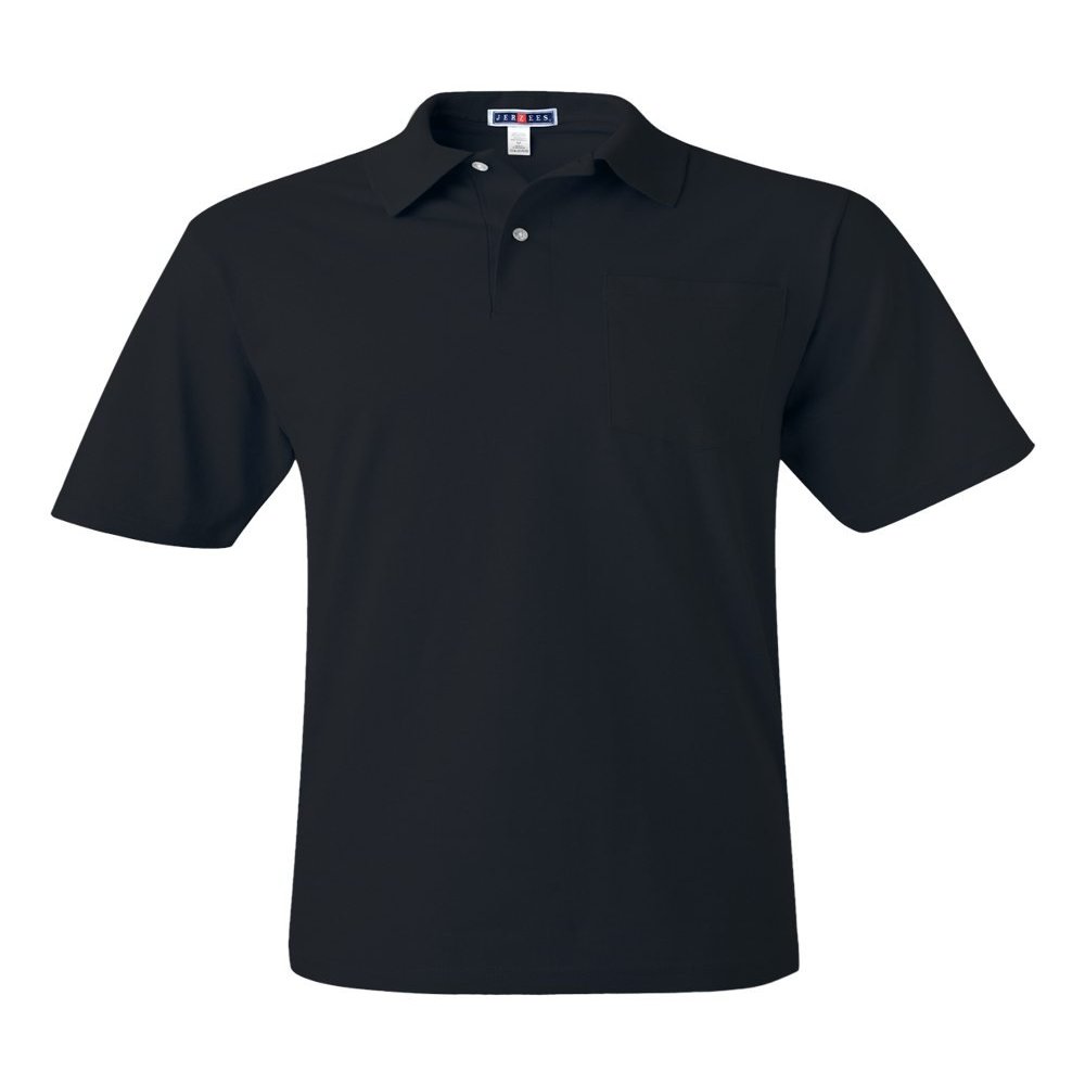 Jerzees 5.6 oz, 50/50 Jersey Pocket Polo with SpotShield, 2XL, Black