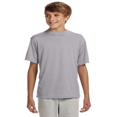 A4 Youth Short-Sleeve Cooling Performance Crew, Large, Silver