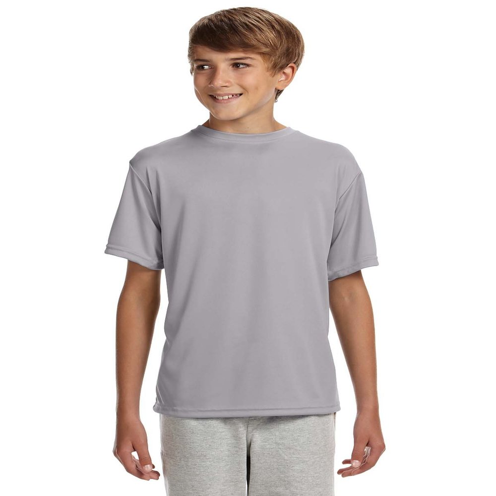 A4 Youth Short-Sleeve Cooling Performance Crew, Large, Silver