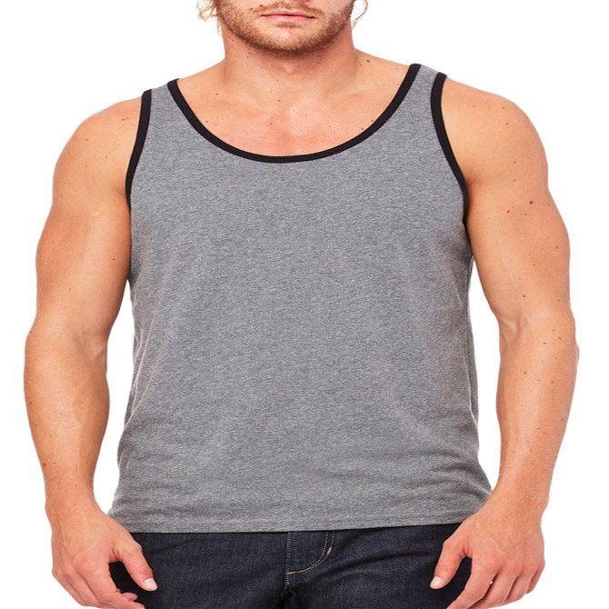 Canvas Bella Comfort Scoop-Neck Jersey Tank Top, Deep Hthr/Blk, Large
