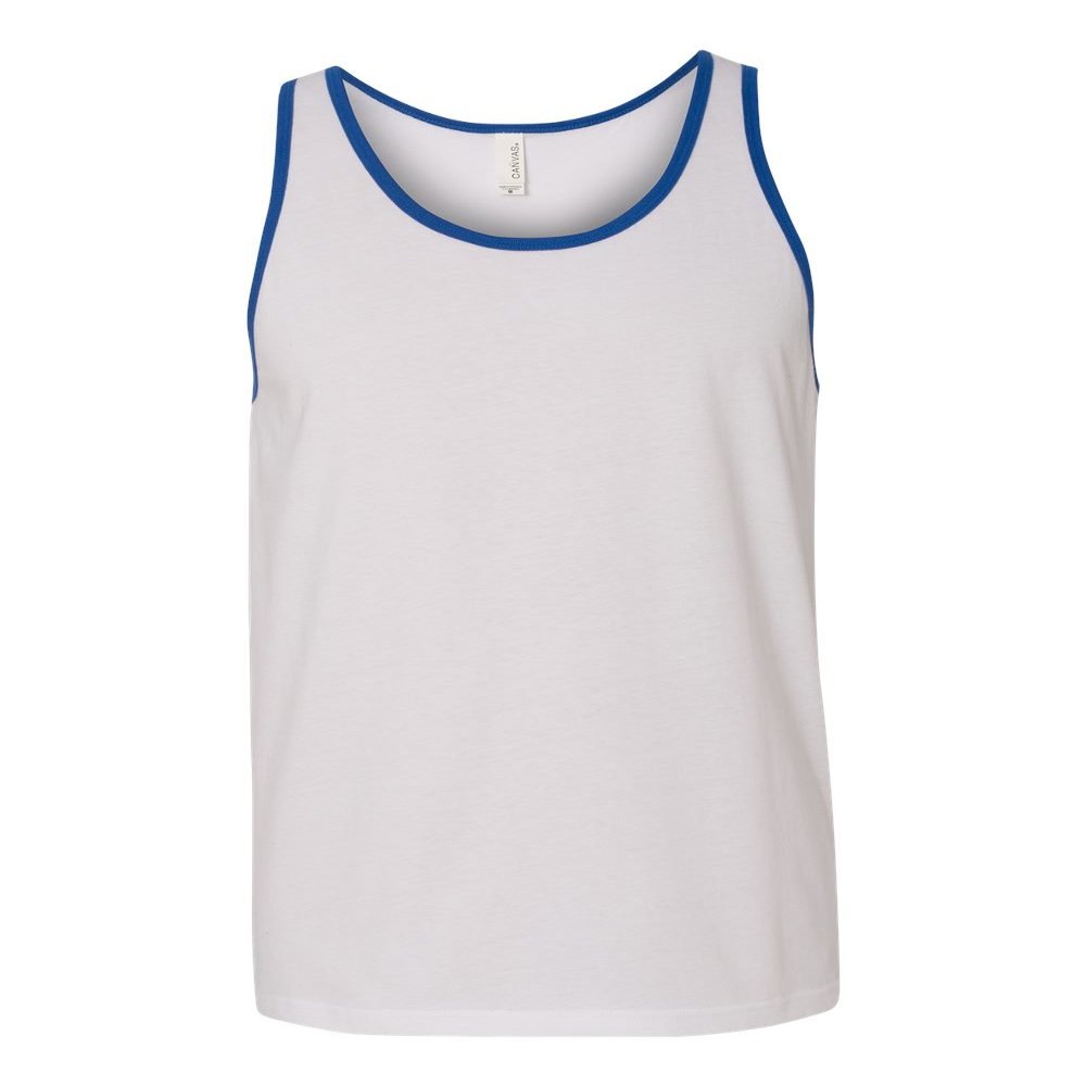 Canvas Bella Comfort Scoop-Neck Jersey Tank Top, Wht/True Royal, Small