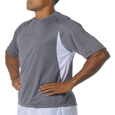 A4 Youth Color Block Performance Wicking Interlock T-Shirt, Graphite/Wht, XL