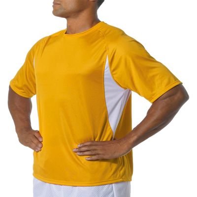A4 Youth Color Block Performance Wicking Interlock T-Shirt, Gold/Wht, X-Large