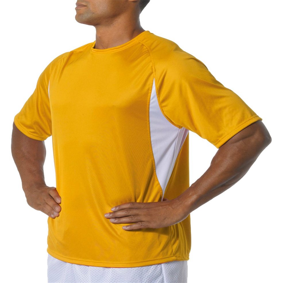 A4 Youth Color Block Performance Wicking Interlock T-Shirt, Gold/Wht, X-Large