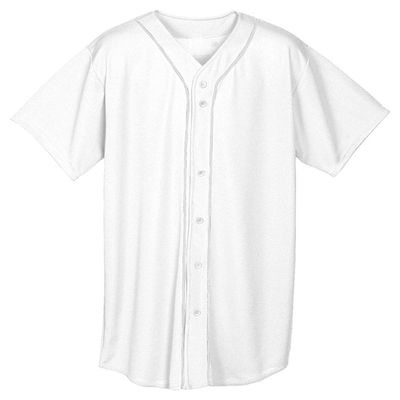 A4 Adult Short Sleeve Full Button Baseball Top, Wht, Small