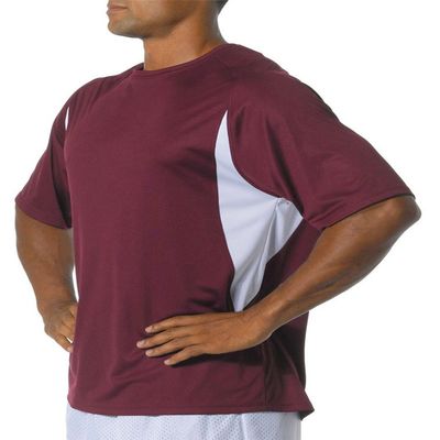 A4 Youth Color Block Performance Wicking Interlock T-Shirt, Maroon/Wht, Large