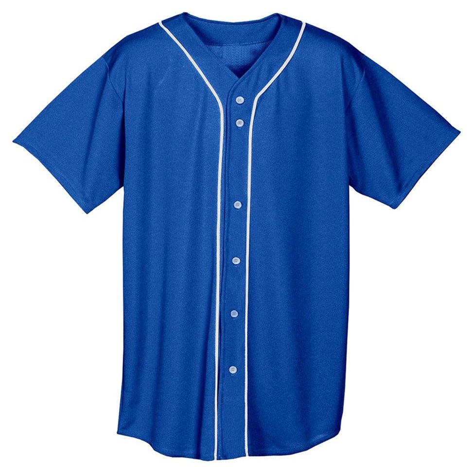 A4 Adult Short Sleeve Full Button Baseball Top, Royal, Small