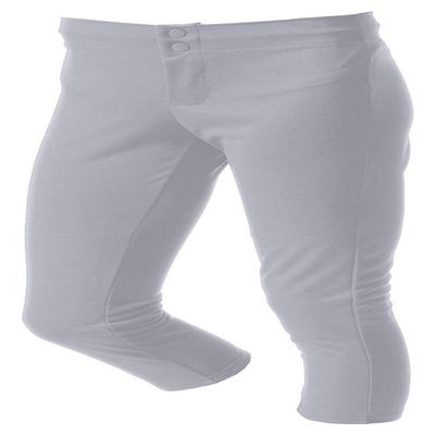 A4 Girl's Double Knit Elastic Waist Zipper Front Softball Pant, Grey, Small