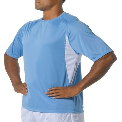 A4 Youth Color Block Performance Wicking Interlock T-Shirt, Light Blue/Wht, S
