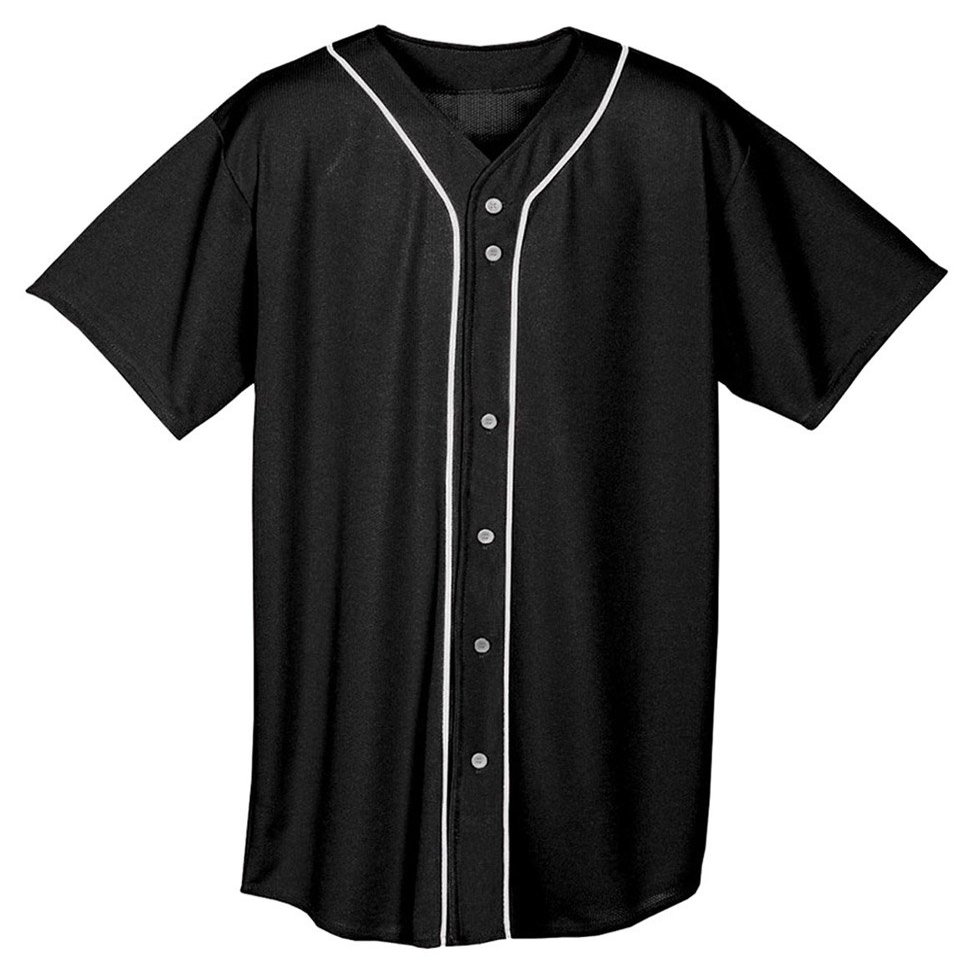 A4 Adult Short Sleeve Full Button Baseball Top, Blk, XX-Large