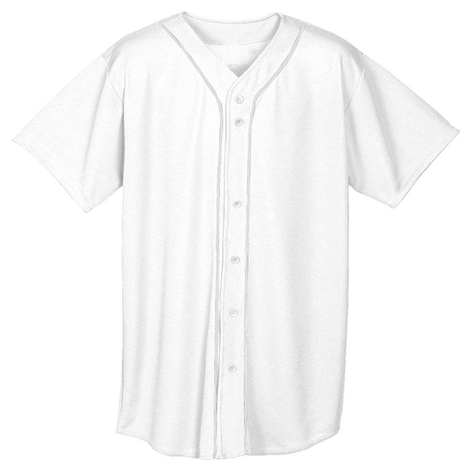 A4 Adult Short Sleeve Full Button Baseball Top, Wht, XX-Large