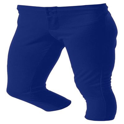 A4 Girl's Double Knit Elastic Waist Zipper Front Softball Pant, Royal, Large