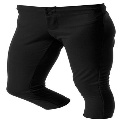 A4 Girl's Double Knit Elastic Waist Zipper Front Softball Pant, Blk, X-Small