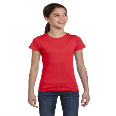 LAT Sportswear Girl's Fine Jersey Longer-Length T-Shirt, Red, Small