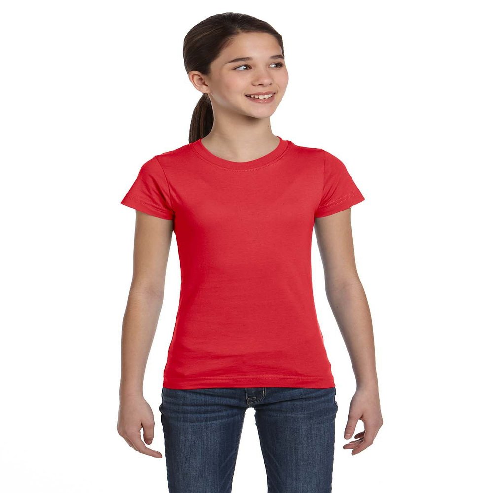 LAT Sportswear Girl's Fine Jersey Longer-Length T-Shirt, Red, Small
