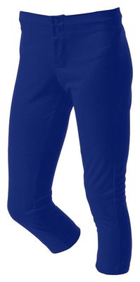 A4 Girl's Double Knit Elastic Waist Zipper Front Softball Pant, Royal, Medium