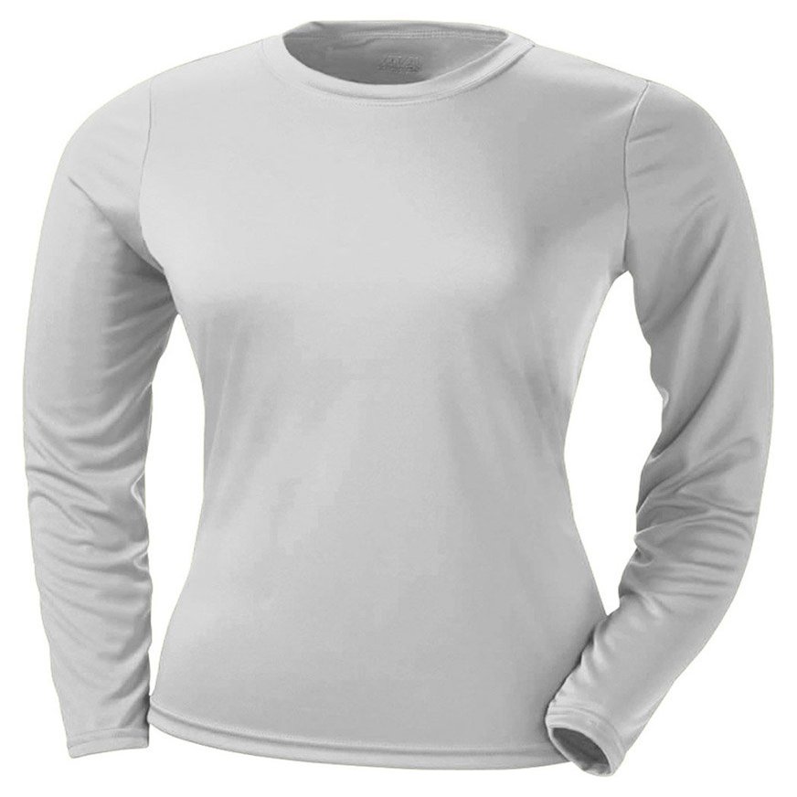 A4 Ladies' Cooling Performance Long-Sleeve T-Shirt, Silver, Small