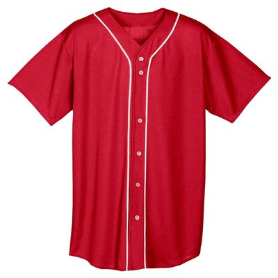 A4 Adult Short Sleeve Full Button Baseball Top, Scarlet Red, Medium